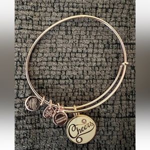 Alex and Ani Rose Gold Expandable Bangle Bracelet Cheers Charm Swarovski Crystal